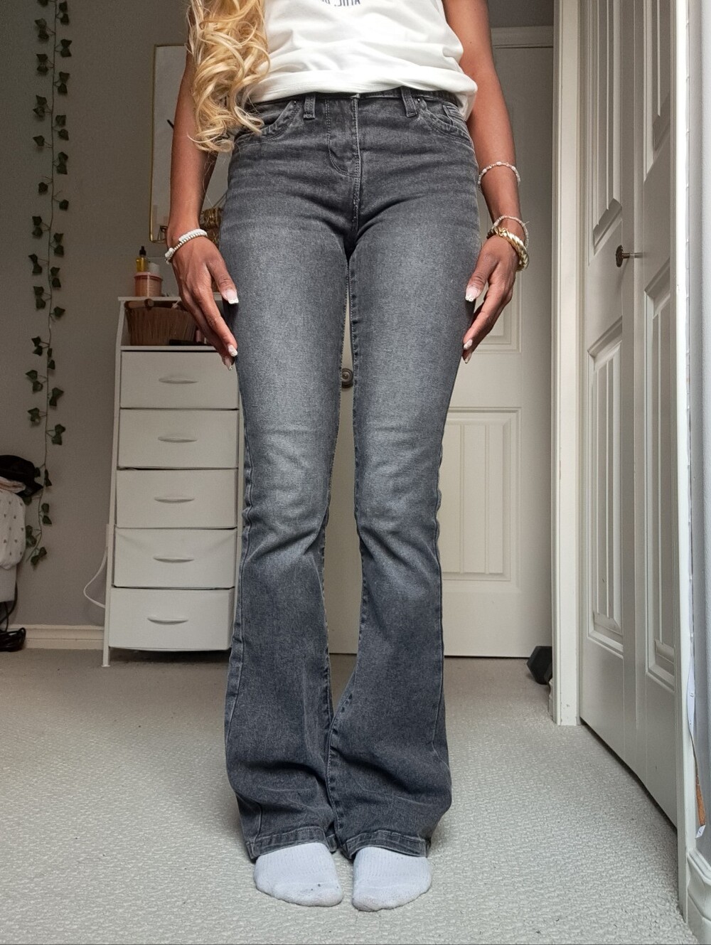 High-Rise Grey Flare Jeans for Women